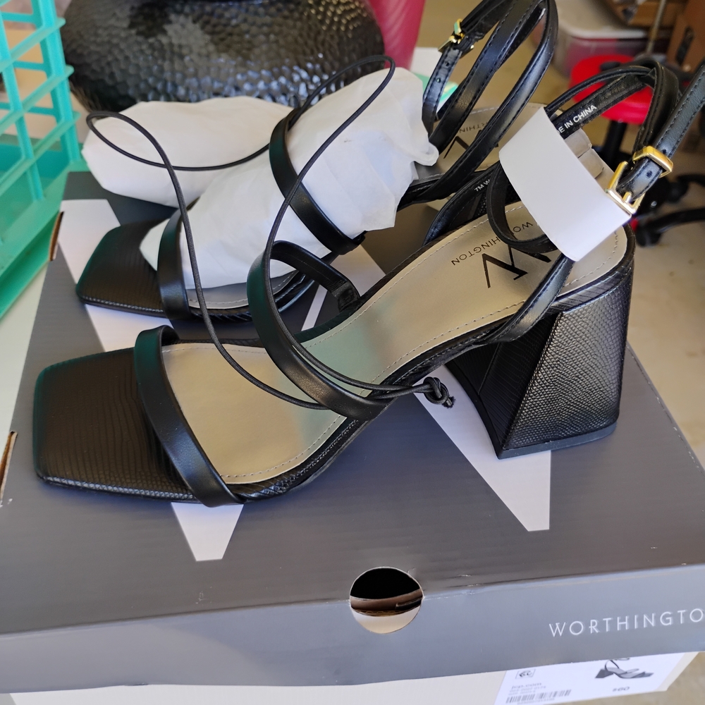 Worthington Black Strappy Block Heels